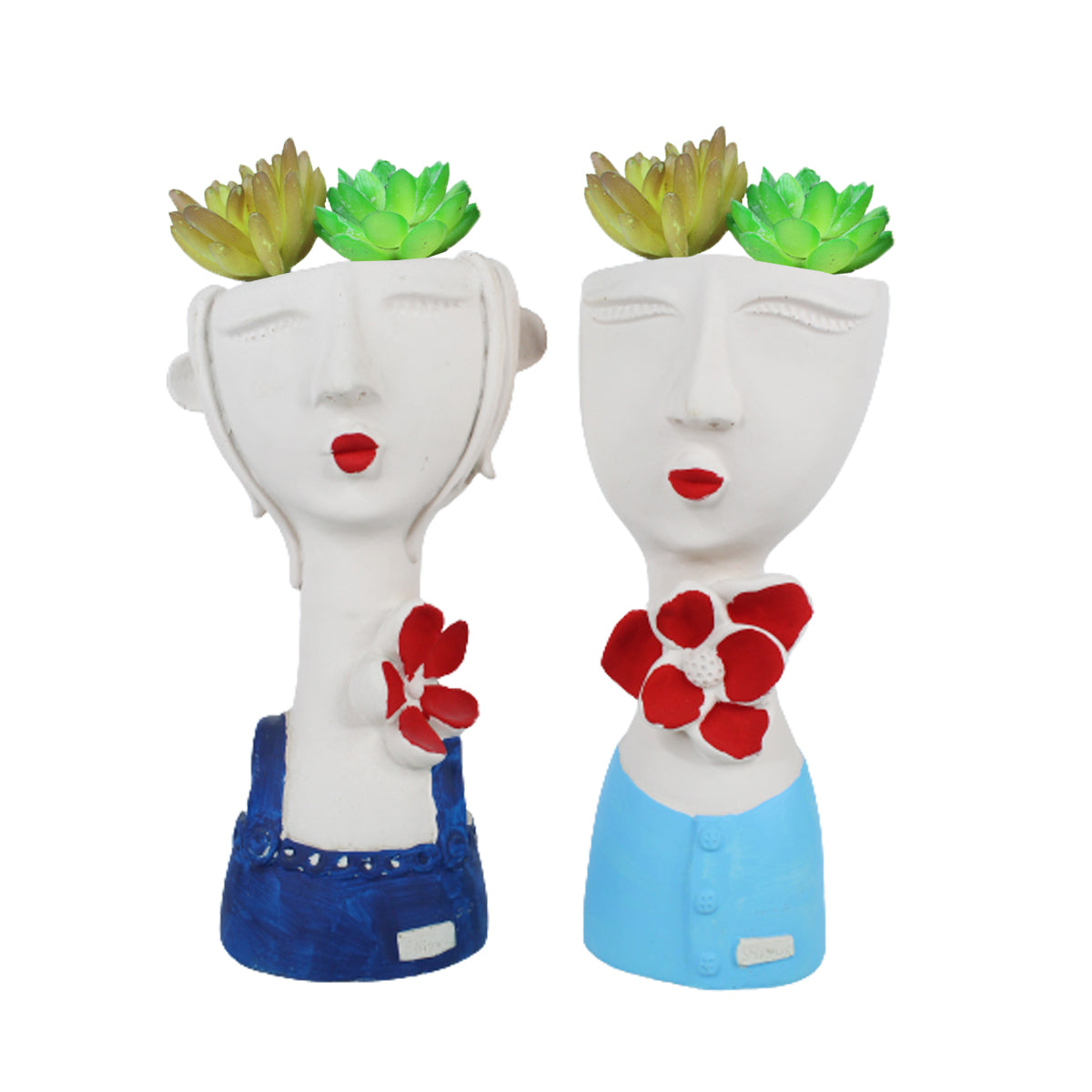 (Set of 2) Ceramic Big Girl Pots for Home Decoration