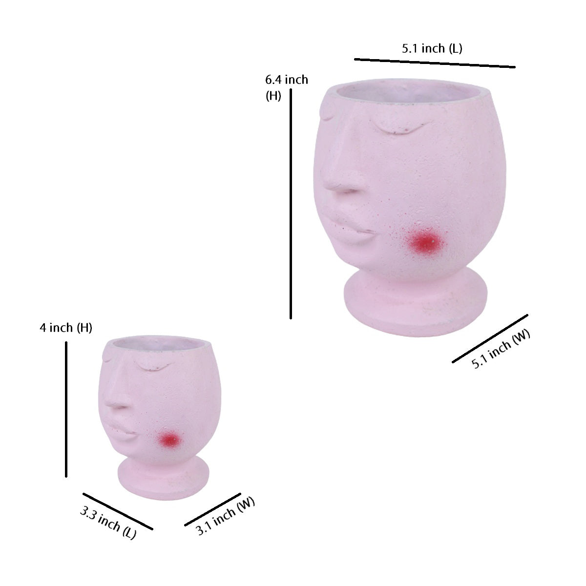 (Set of 2) Designer Ceramic Pink Face Pot (Table Top Size)