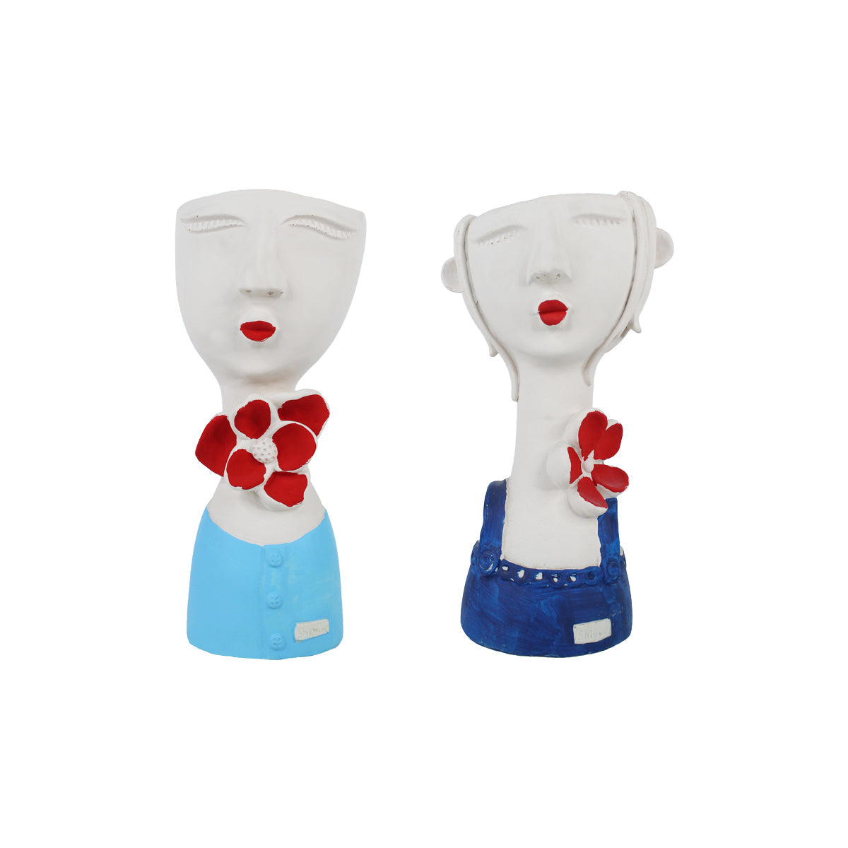 (Set of 2) Ceramic Big Girl Pots for Home Decoration