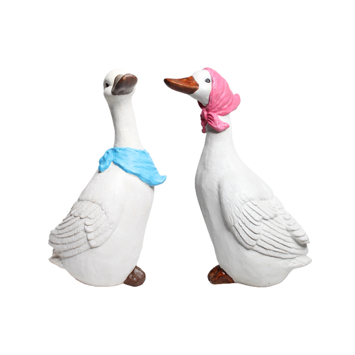 (Set of 2) Ducks/Geese with Blue & Red Scarf Statue