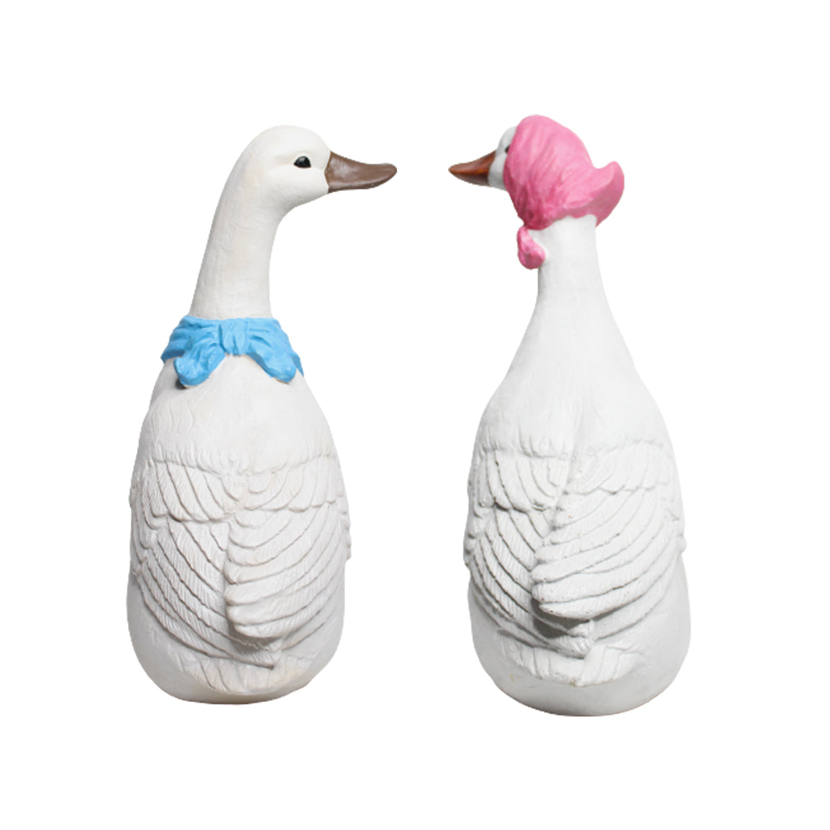 (Set of 2) Ducks/Geese with Blue & Red Scarf Statue