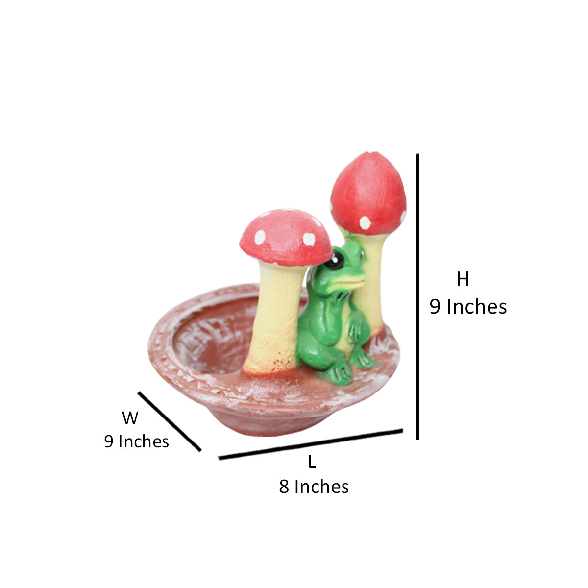 Wonderland Frog Sitting in bow with 2 mushroom | resin garden décor| outdoor décor