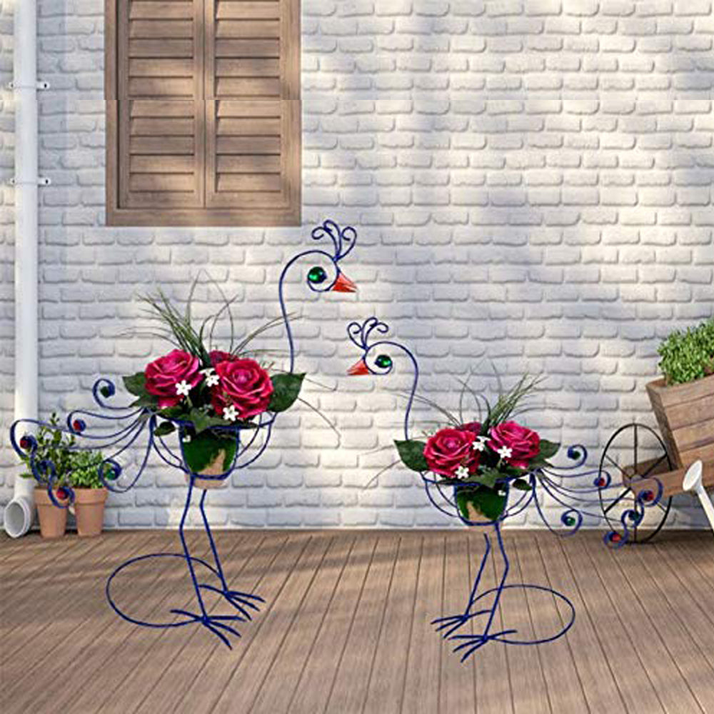 ( Set of 2) Metal Peacock Planter for Home, Garden and Balcony Decoration