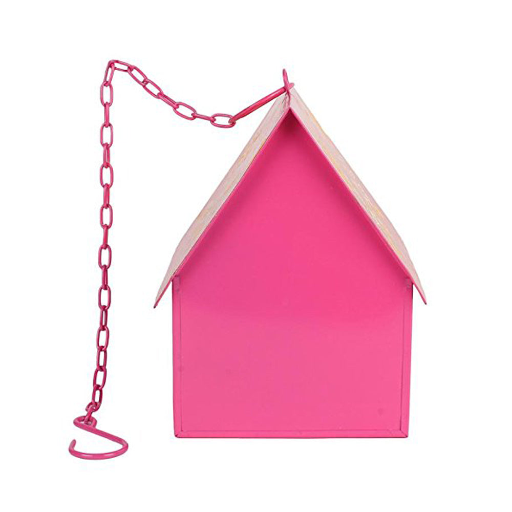 Hanging Bird House with Feeder for Garden Decoration (Pink)