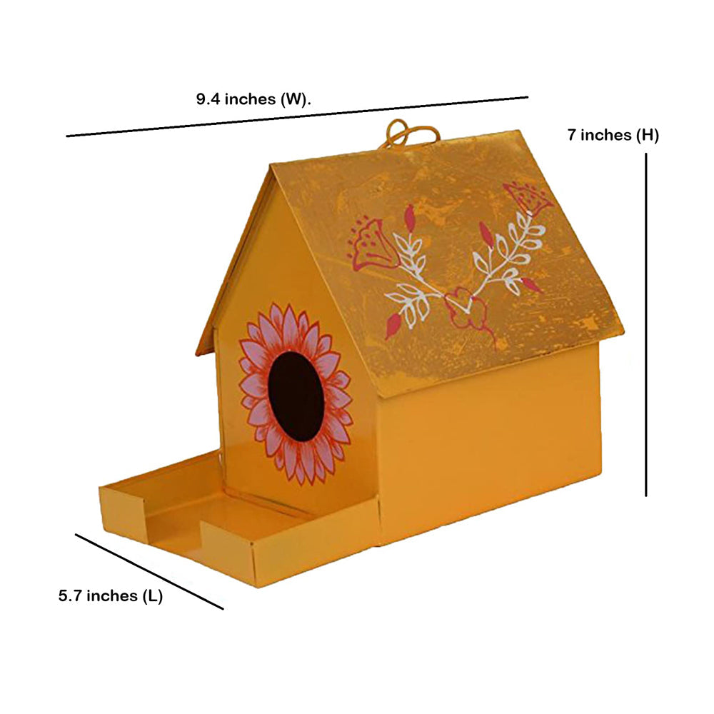 Hanging Bird House with Feeder for Garden Decoration (Yellow)