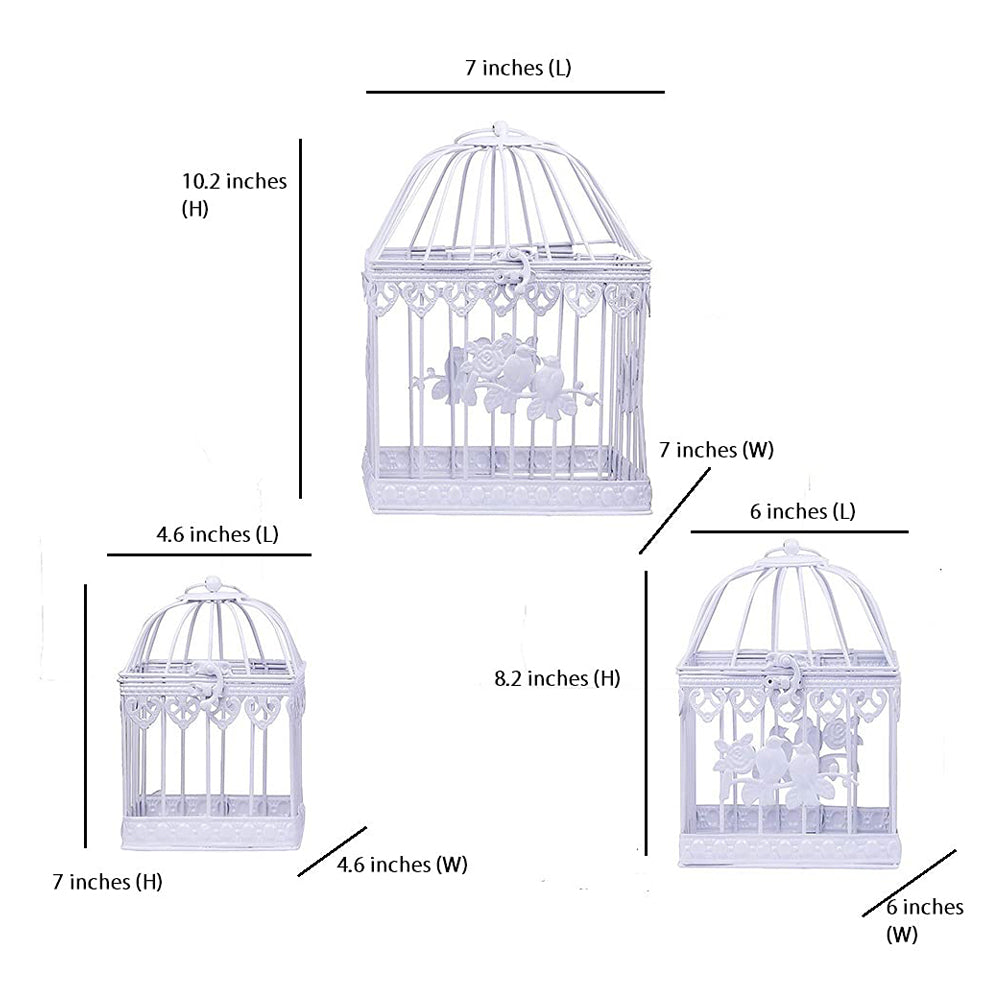 (Set of 3) Metal Square Bird Cages for Home and Balcony Decoration