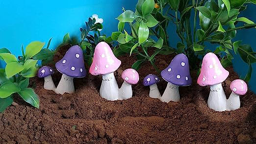 (Set of 4) Mushroom Miniature Garden Decorations Accessories