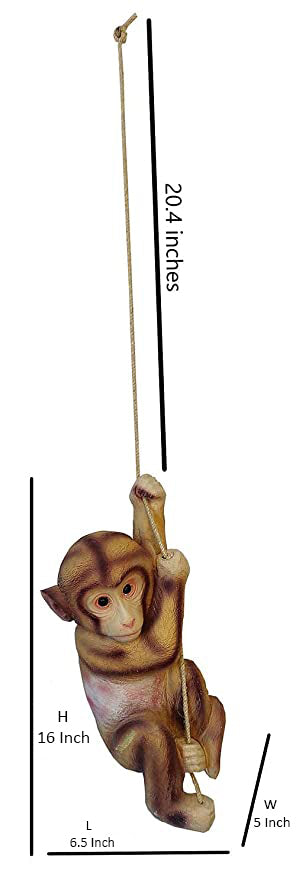 Wonderland Hanging Resin Monkey for garden (rope included) | hanging monkey statue for home decor | garden decoration items | Material Resin | Size 16 Inches