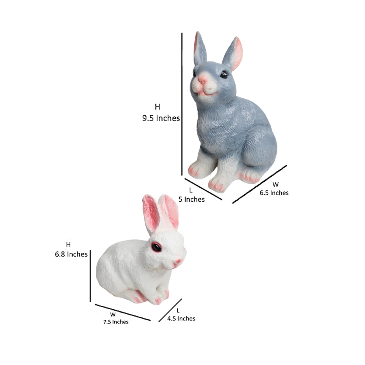 (Set of 2) Rabbit for Garden Decoration (Grey & White)