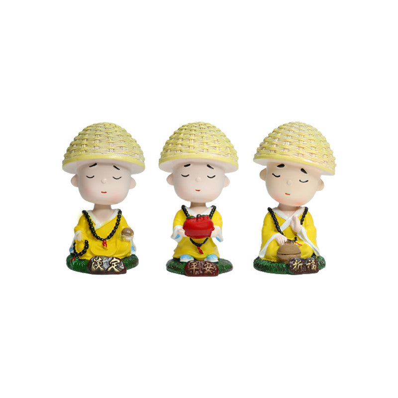 Wonderland (Set of 3) Meditating monk with  shaking head | monk statue| home décor| gift articles | gift item