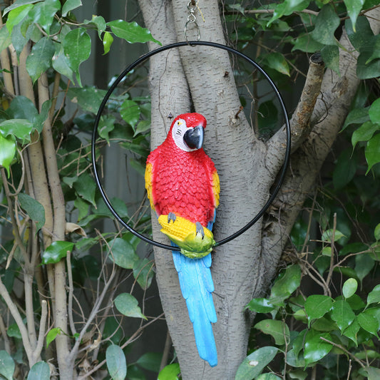 Imported Red Parrot in Ring for Hanging, Home and Garden Decor