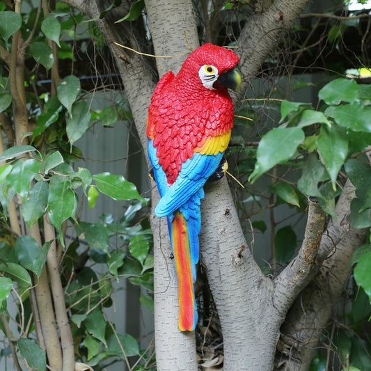 Wonderland handmade Resin Parrot Decoration sculpture | for hanging on nail on Wall or tree decor | Materal Resin | Size 11 Inches | Bird Sculpture for home decor, garden decor, balcony decoration