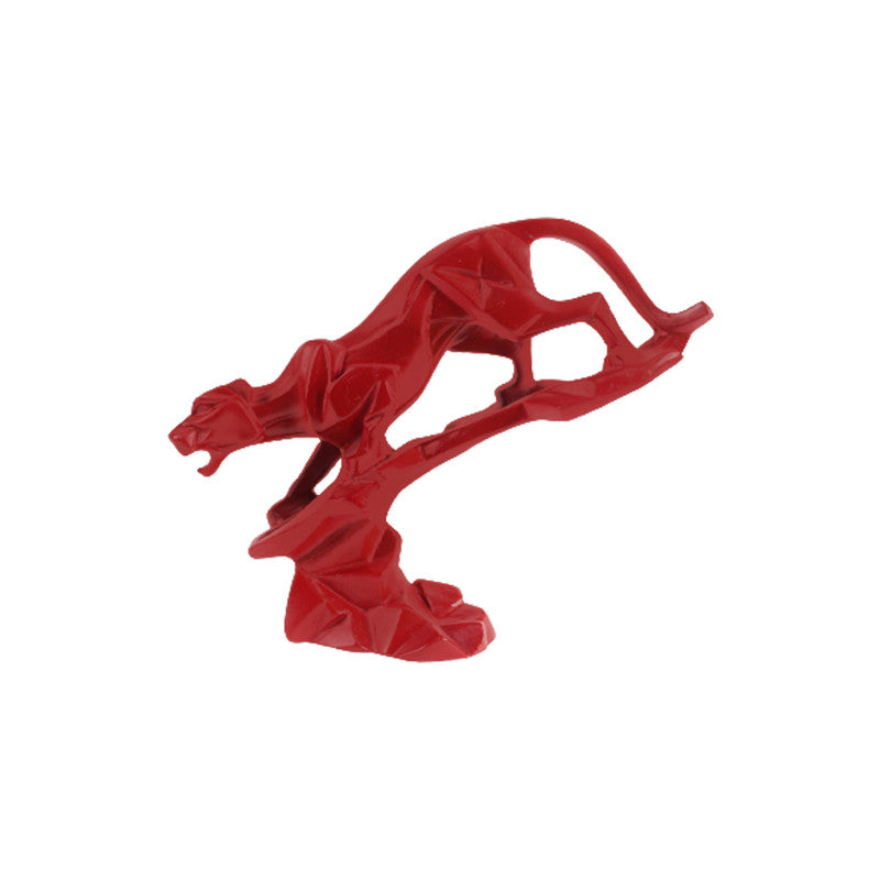 Wonderland Red Panther Jaguar Statue Showpiece Modern Geometrical Abstract Leopard Resin Animal Sculptures for Home Décor Living Room Gift Item