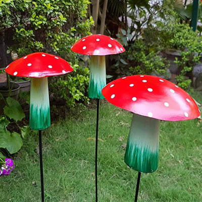 (Set of 3) Full Mushroom Garden Stick/Stack for Garden Decoration