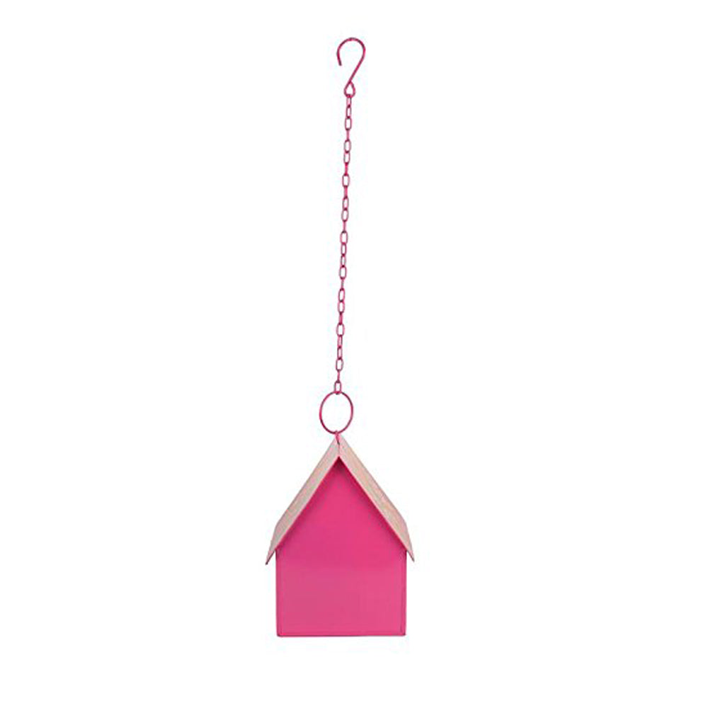 Hanging Bird House with Feeder for Garden Decoration (Pink)