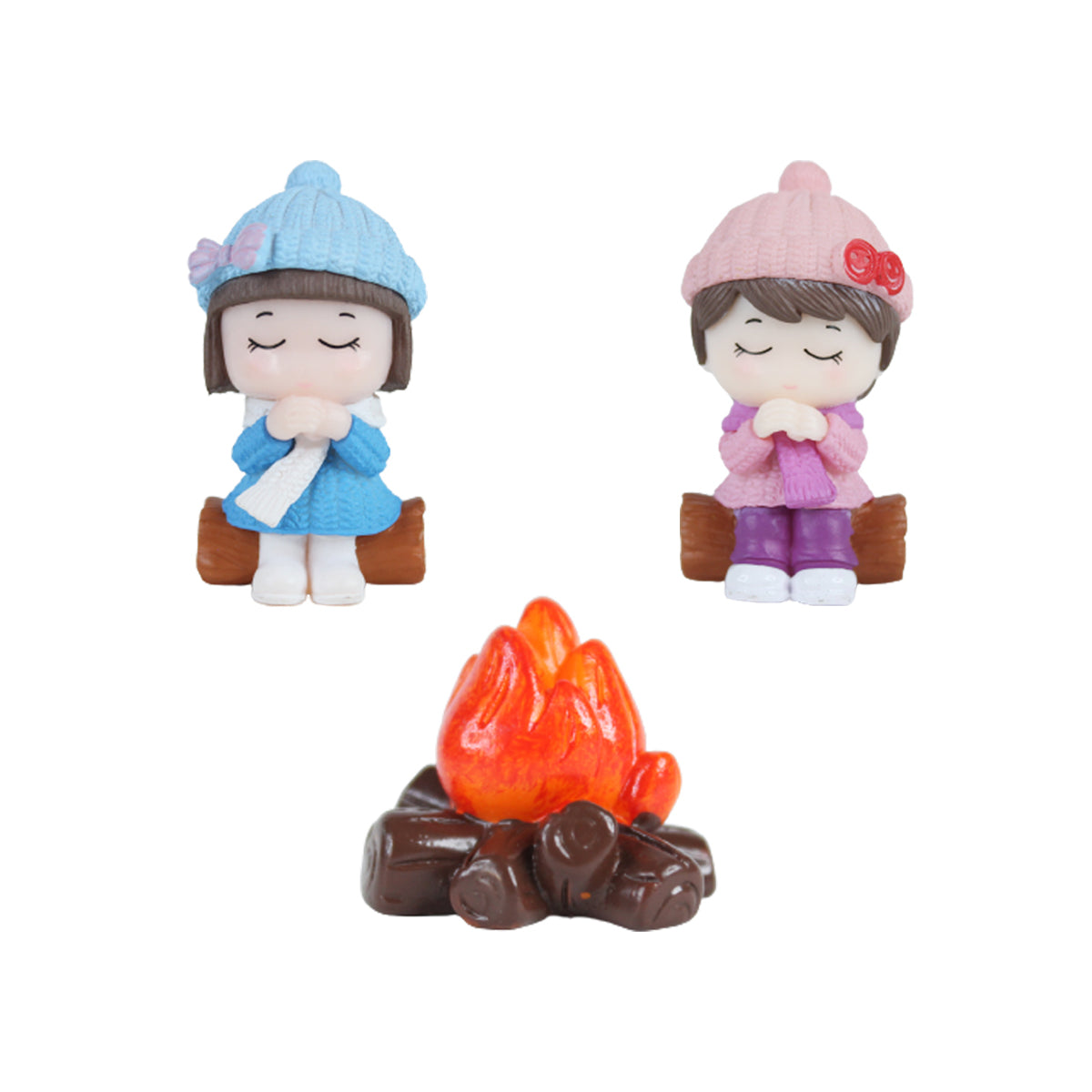 Miniature Toys : Kids with Bonfire Miniature Toys (Blue & Pink)