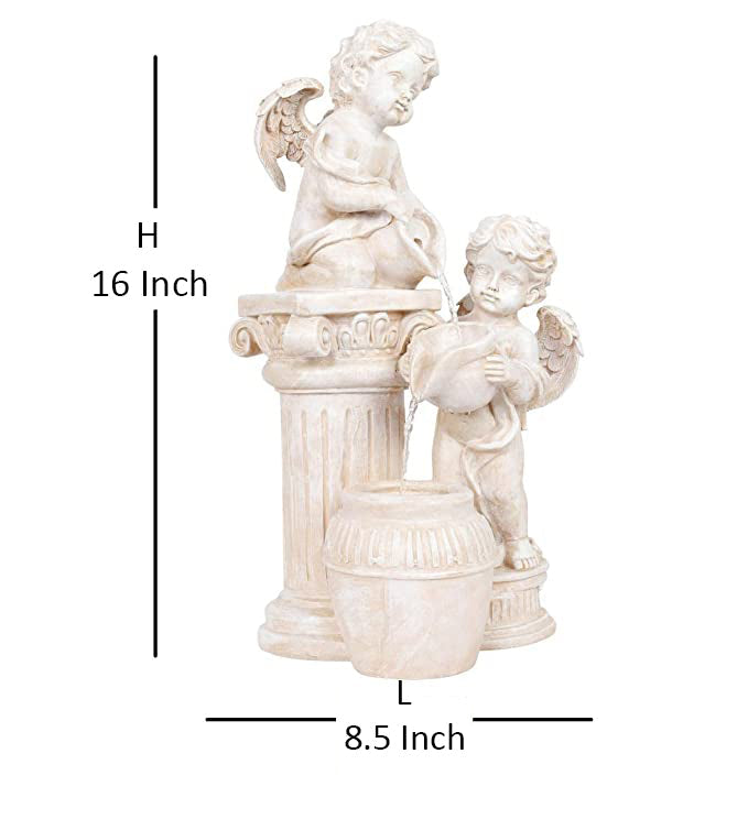 Wonderland Two Angels Water Fountain | Water Fall | Table Top Fountain Height 17 Inches | Material Polyresin | Good Luck Fountain | Runs on Motor needing Electricity | Water circulates