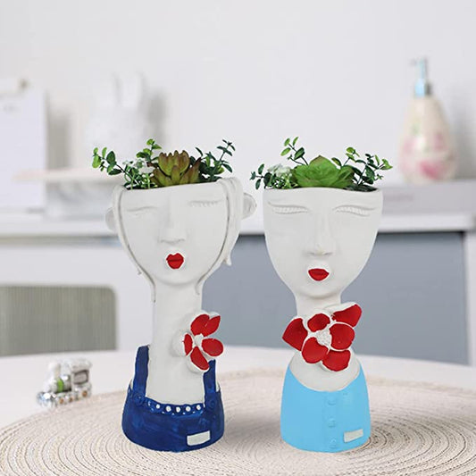 (Set of 2) Ceramic Big Girl Pots for Home Decoration