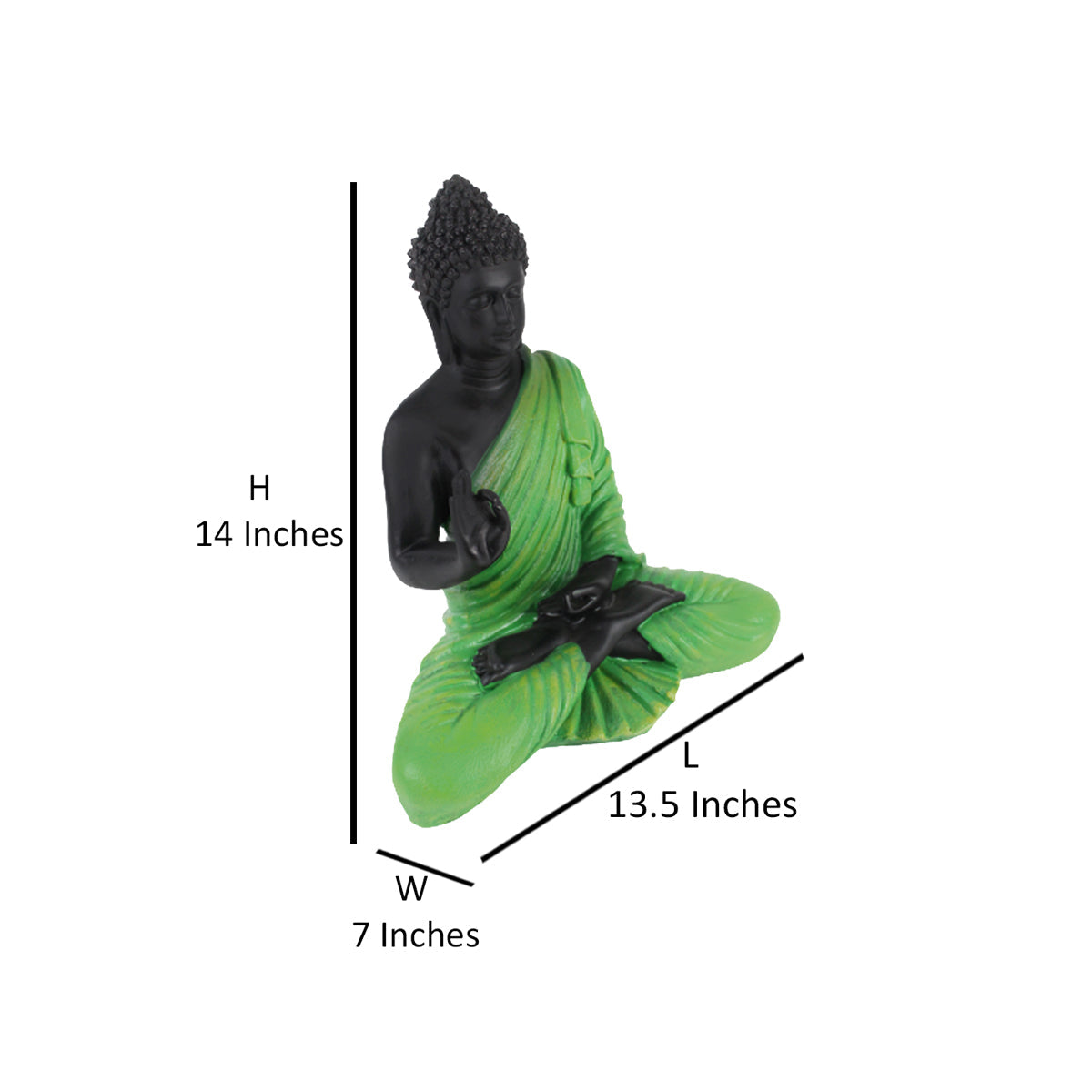 Wonderland Resin 14'' Green Buddha with Black Body (Aashirwad)