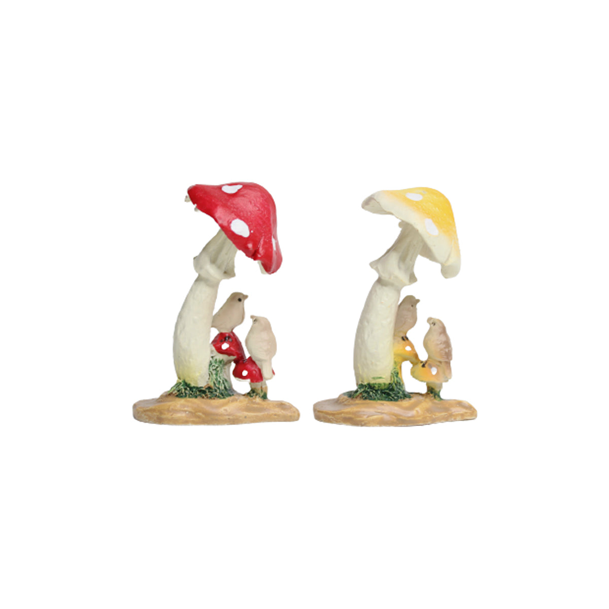 Set of 2 Mushroom with Bird (Miniature Garden Decorations, Terranium décor)