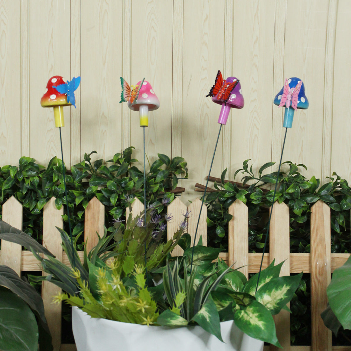 (Set of 4) Butterfly on Mushroom Stake/Stick for Garden Decoration