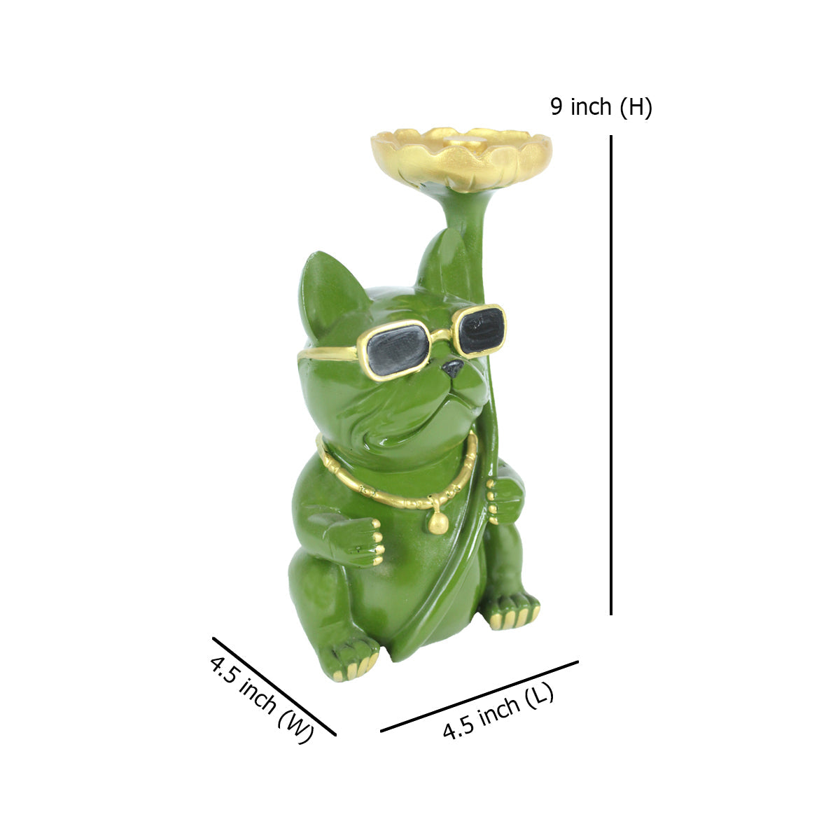 Green Dog with Flower Plate Statue