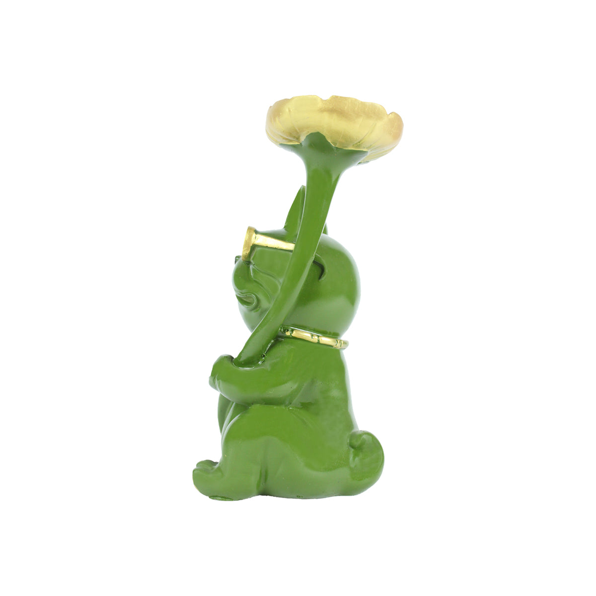 Green Dog with Flower Plate Statue