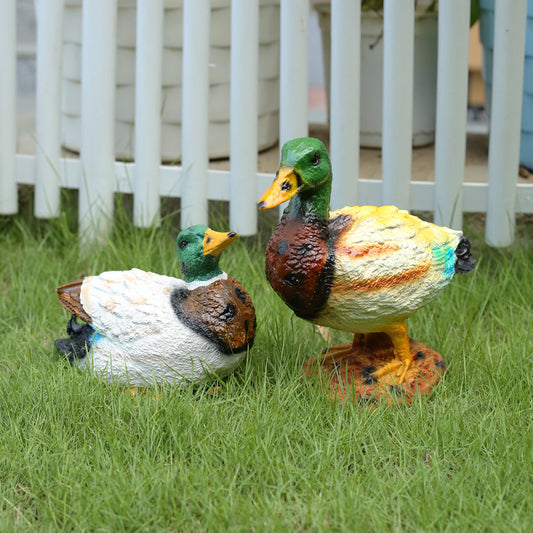 (Set of 2) Green Ducks Statue for Home and Garden Decoration