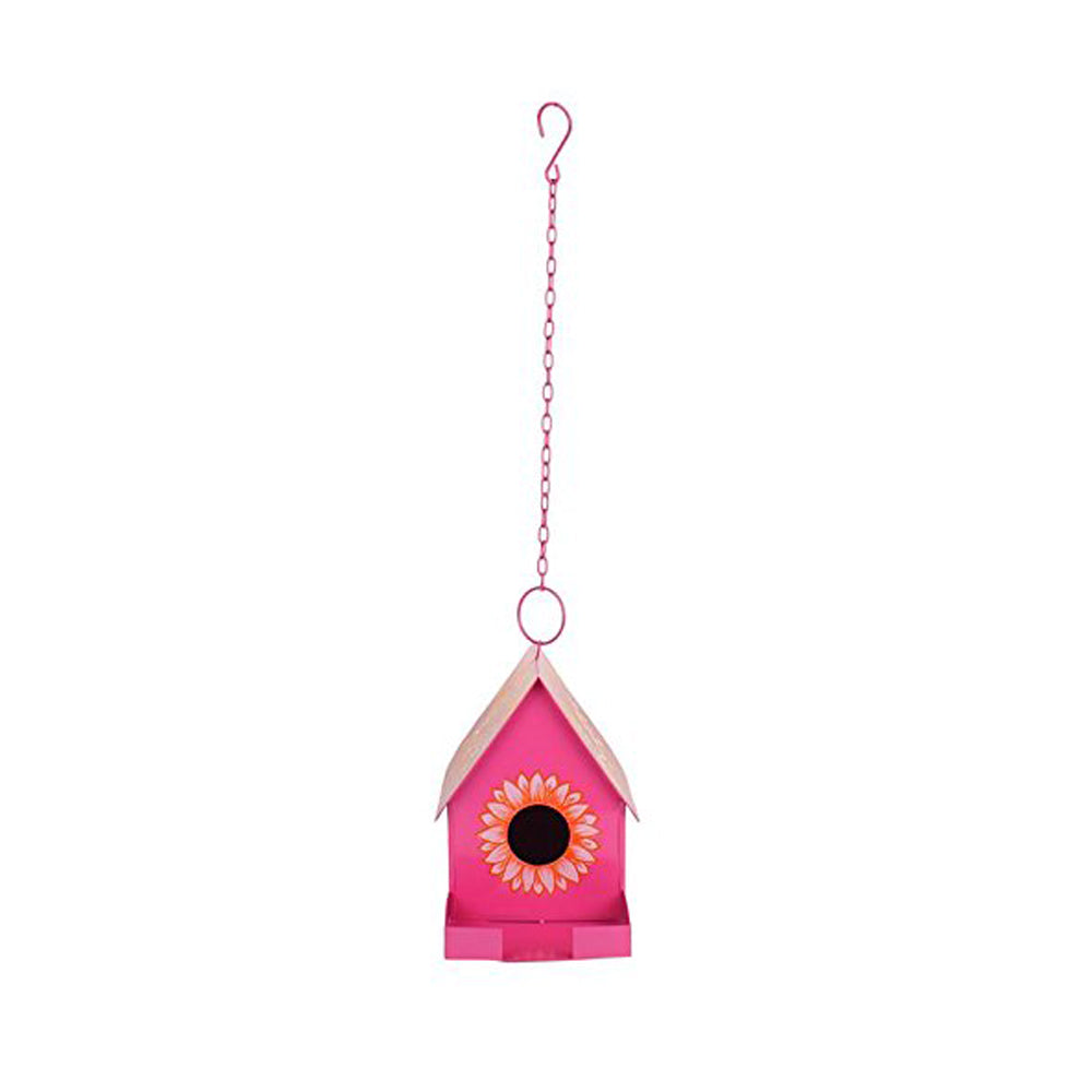 Hanging Bird House with Feeder for Garden Decoration (Pink)