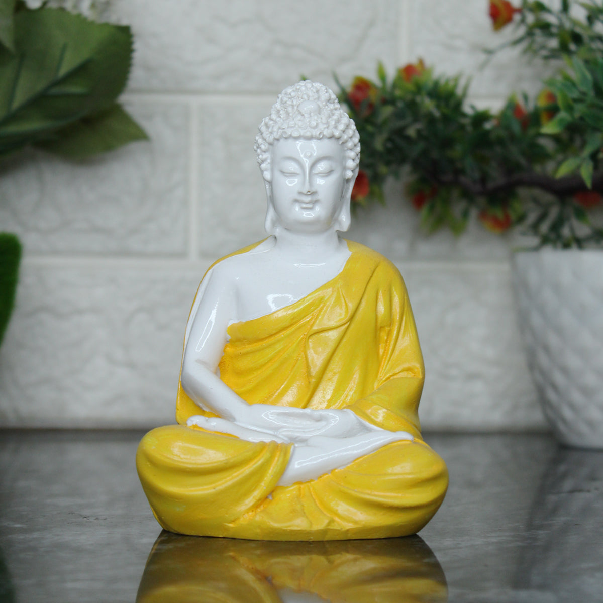 Our Green Window (5 inch) Small Buddha Statue (Yellow)