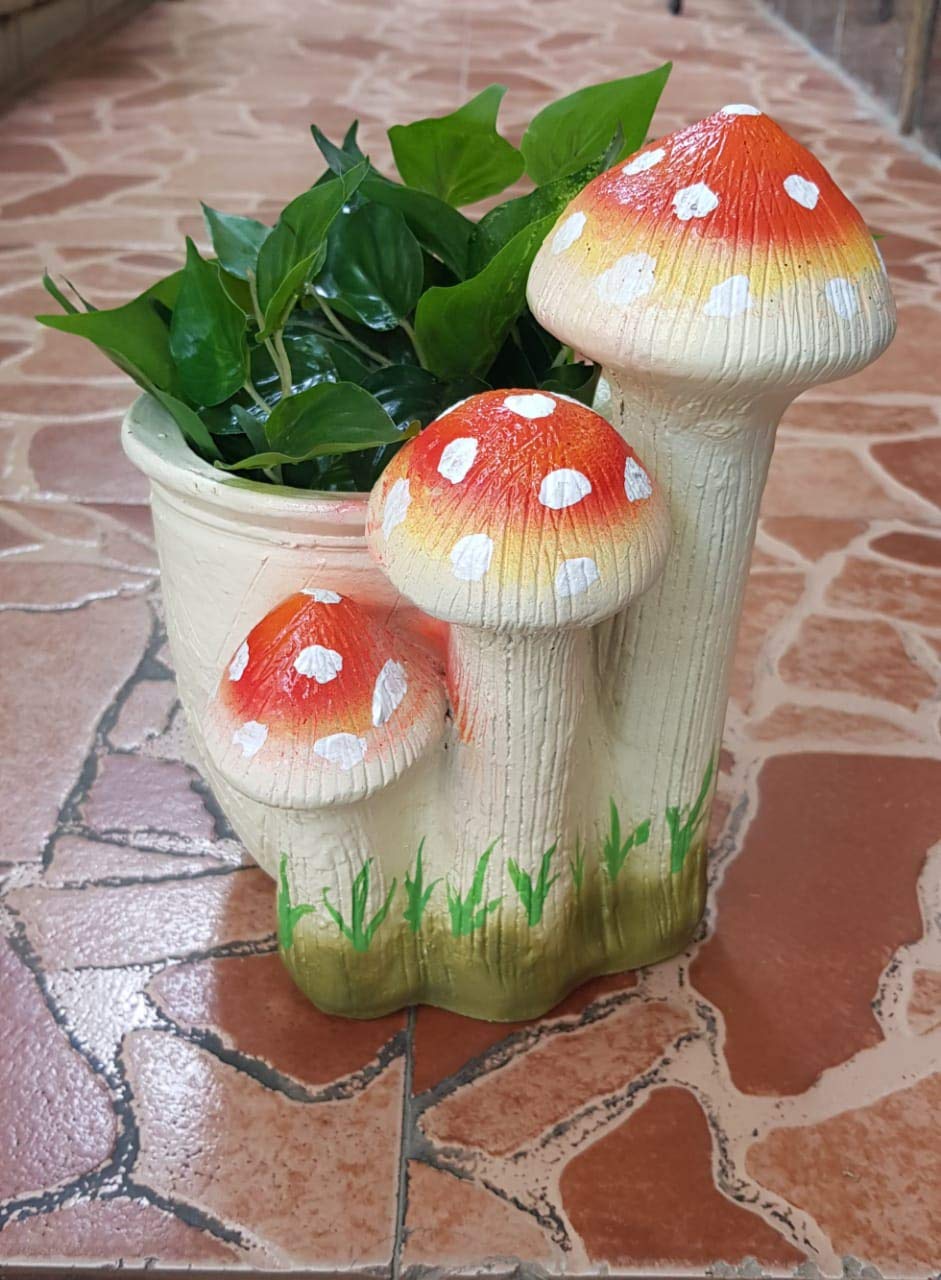 Wonderland Polyresin Mushroom Planter Pot, Red, 6.2x5.2x7.1 inch, 3 Pc