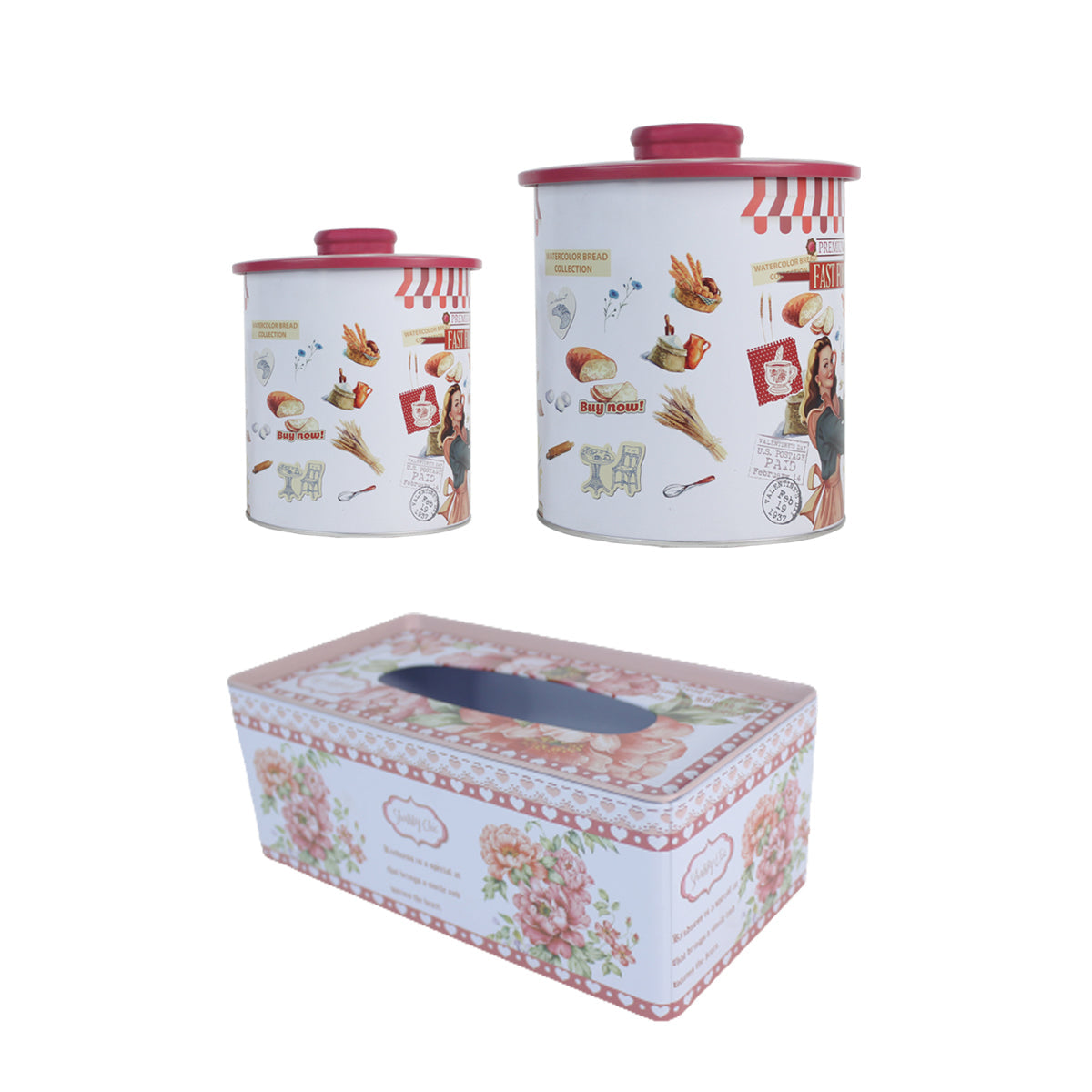 Vintage chic style Big Containers and Tissue Box