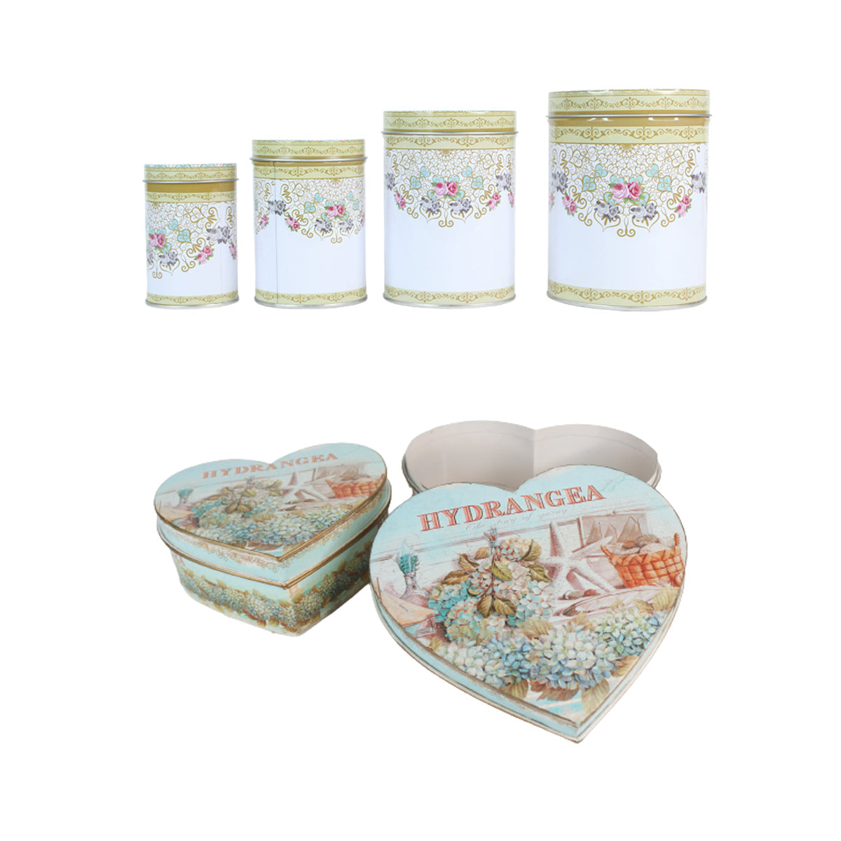 Vintage Style Heart Shape Box and Tin Containers