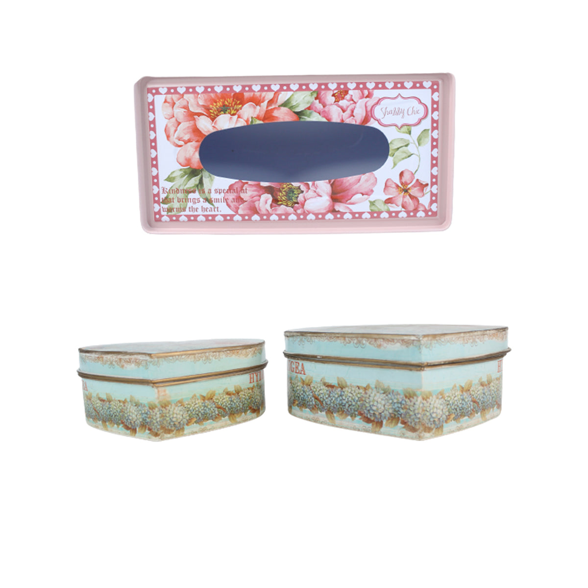 Vintage Tin Containers and Tissue Box