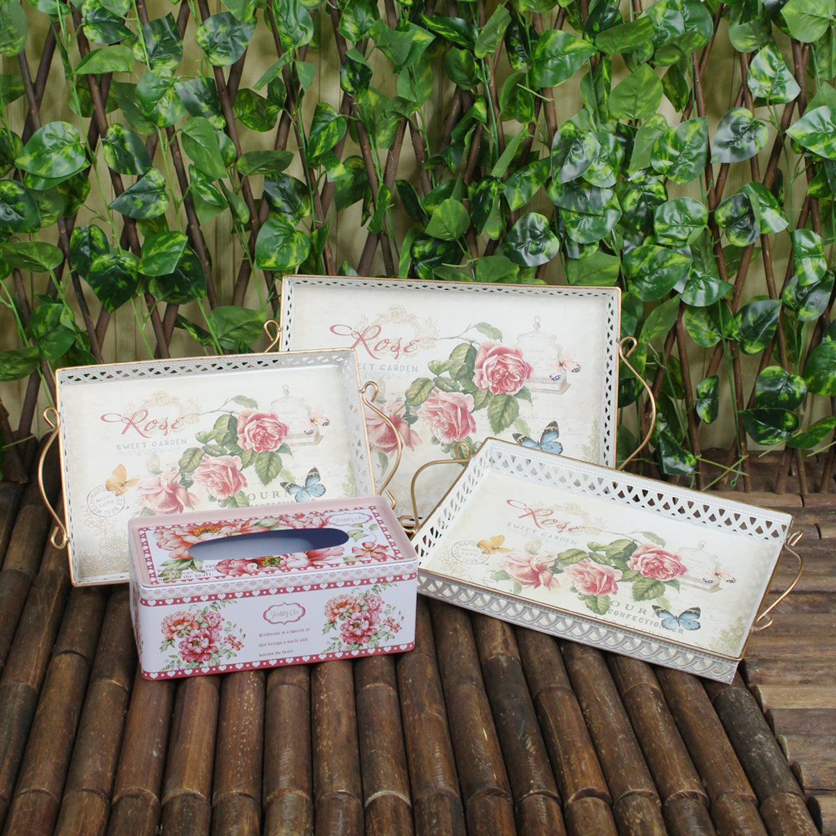 Vintage Metal Trays and Tissue Box combination