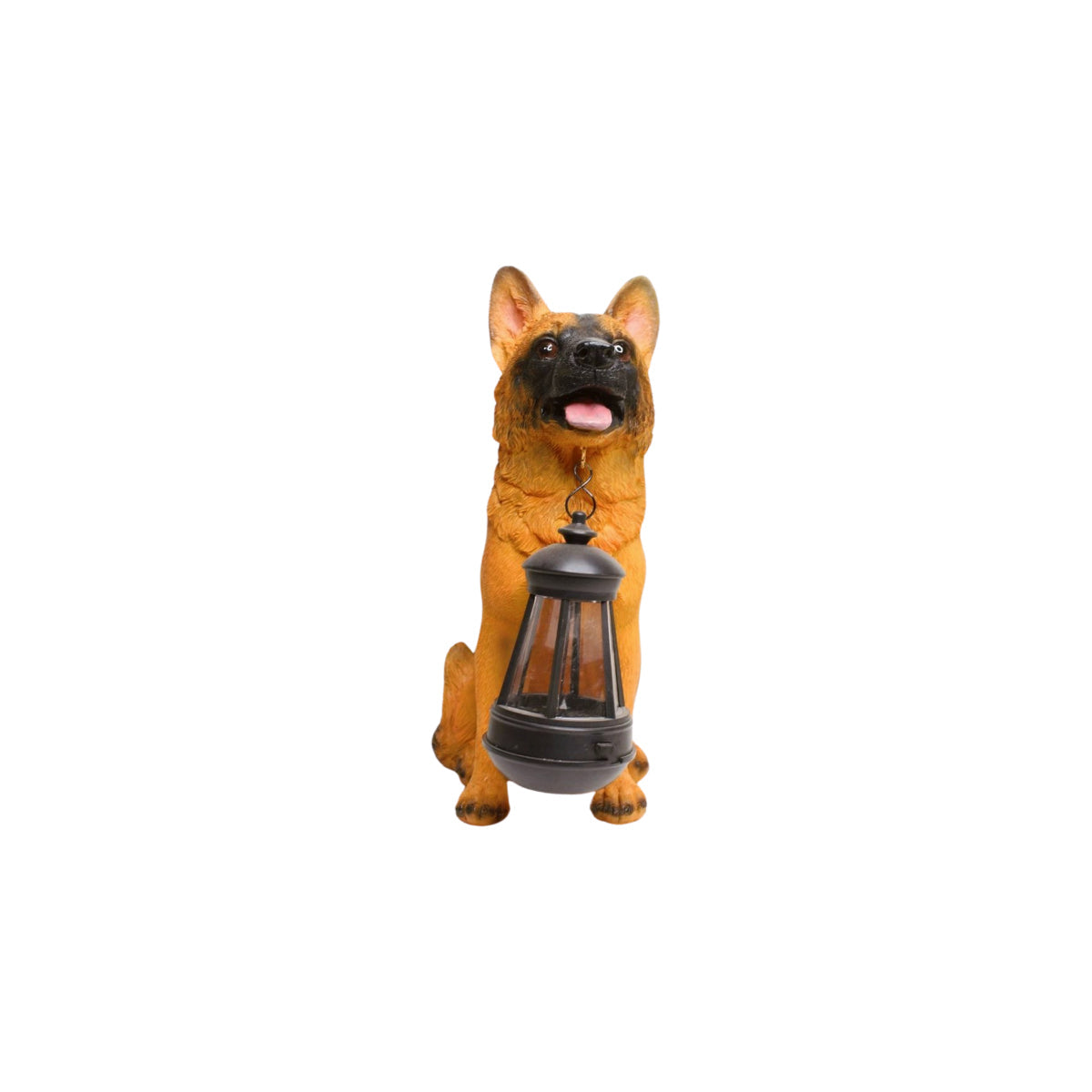 Wonderland German Shephard Statue with solar lantern| resin dog statue |  Decorative dog for garden