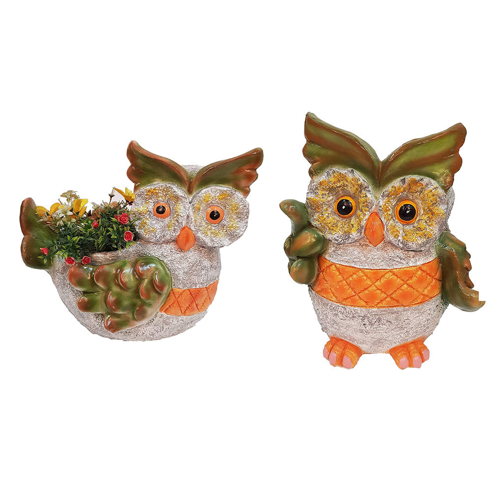 (Set of 2) Big Resin Owls Planter for Garden Decoration