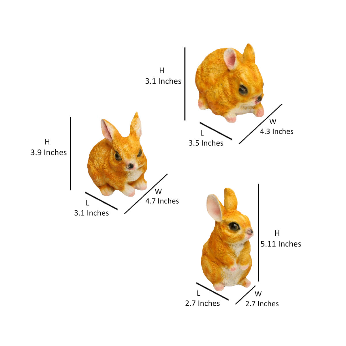 Wonderland (set of 3 ) 4 inch height Yellow color set of rabbit | garden bunny rabbit statue