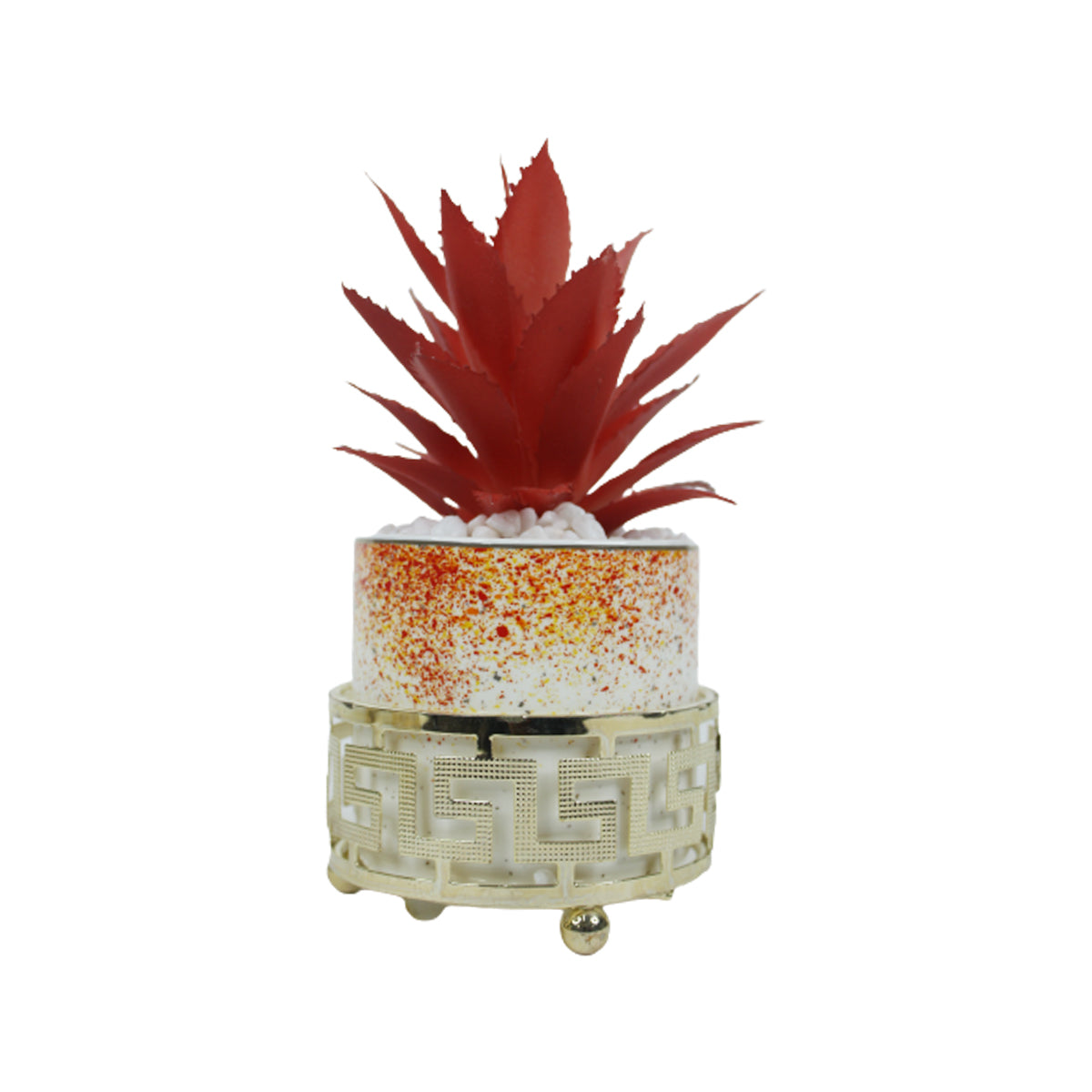 Orange and Gold Ceramic Pots with Artificial Plant (Table Top)