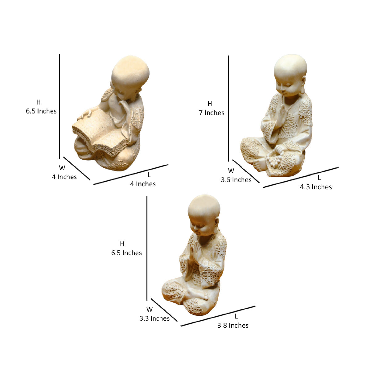 Wonderland ( set of 3)   6.5 inches height Baby monk | zen buddha monk statues