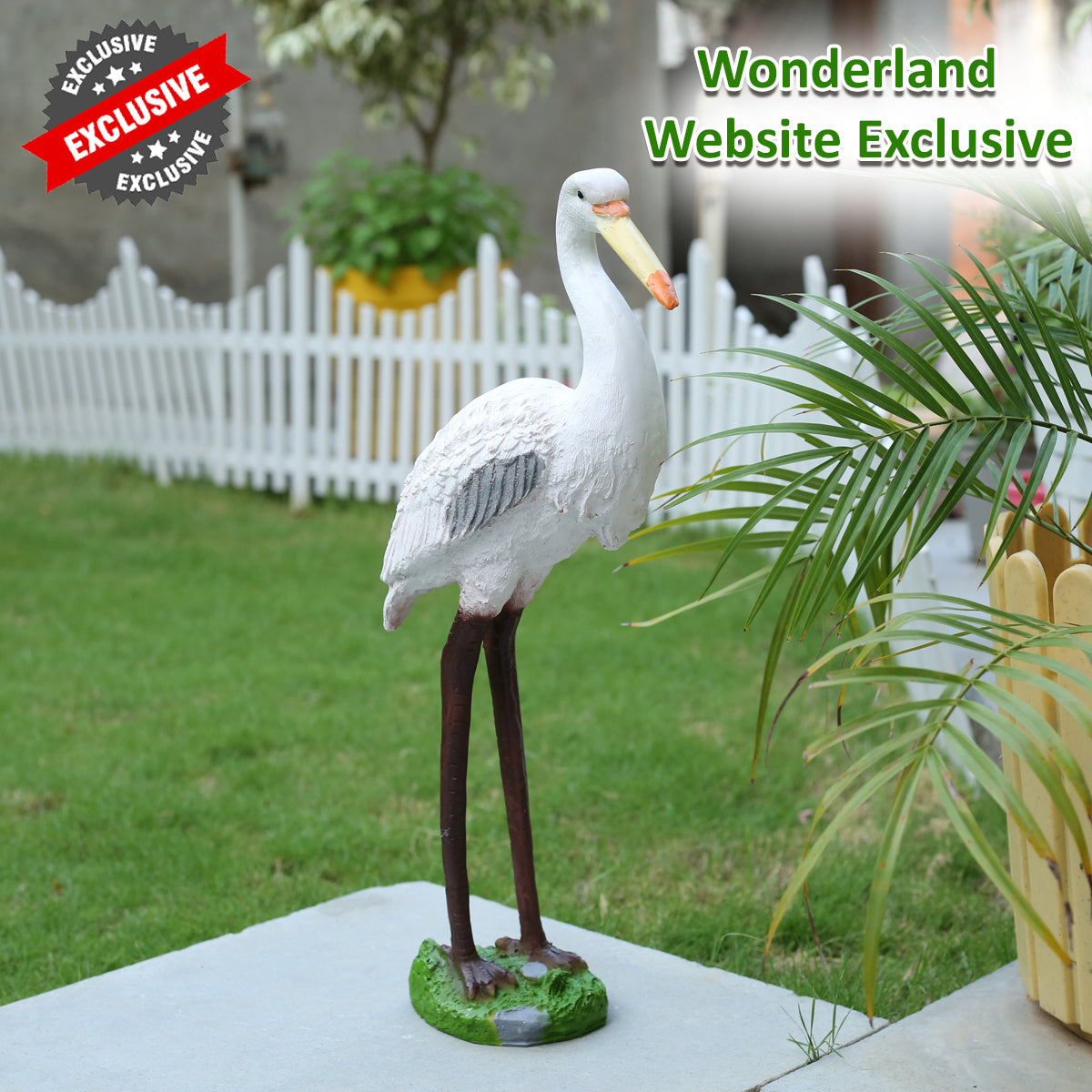 Graceful 18-Inch Polyresin Crane Statue: Enhance Indoor and Outdoor Spaces with Elegance