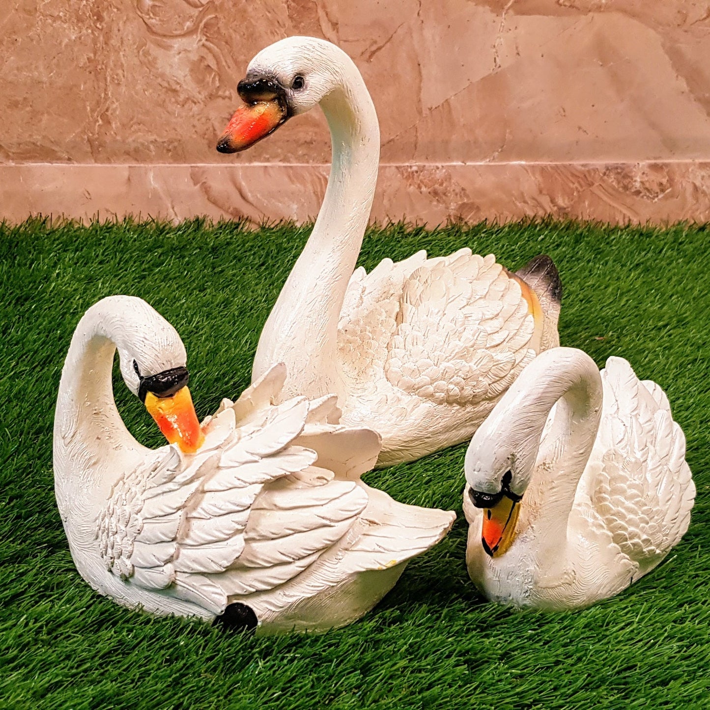 Set of 3 Swan Statues for home and garden decor