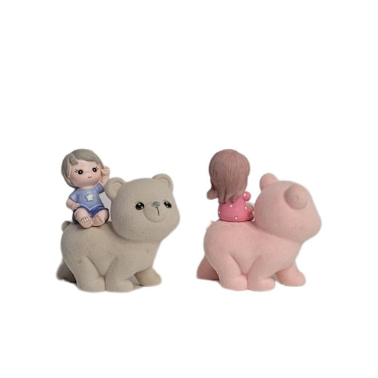 Wonderland  (Set of 2) Imported Resin Sitting Babies Sitting on Bear (Multicolor) | Shelf Décor | Miniature Figurine| Shelf Décor | Resin Home décor | Gift Items