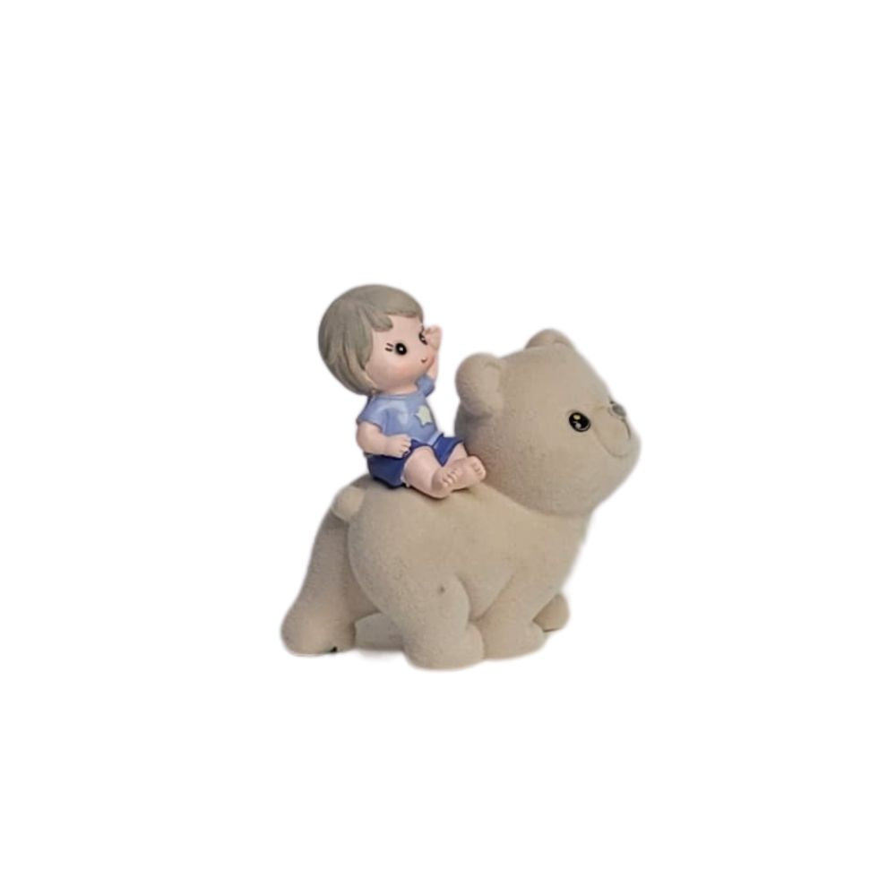 Wonderland  Imported Resin Sitting Baby Boy Sitting on Bear (Blue) | Shelf Décor | Miniature Figurine| Shelf Décor | Resin Home décor | Gift Items