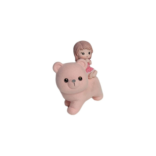 Wonderland  Imported Resin Sitting Baby Girl Sitting on Bear (Pink) | Shelf Décor | Miniature Figurine| Shelf Décor | Resin Home décor | Gift Items