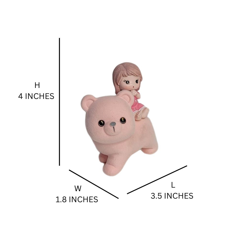 Wonderland  Imported Resin Sitting Baby Girl Sitting on Bear (Pink) | Shelf Décor | Miniature Figurine| Shelf Décor | Resin Home décor | Gift Items