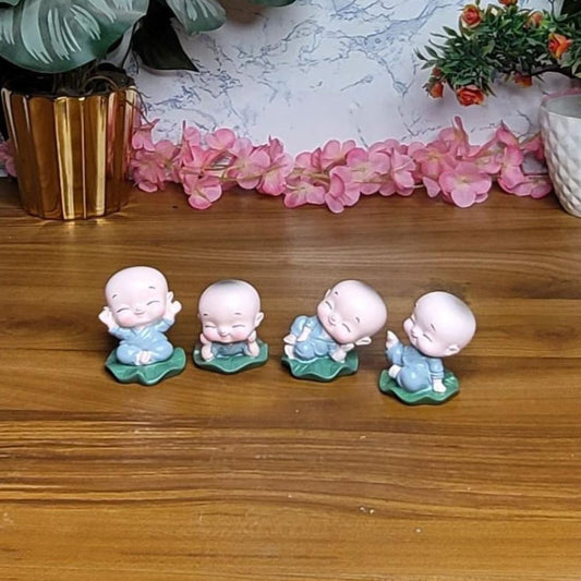 Wonderland (Set of 4) Imported Resin Smiling Little Baby Monks (Multicolor) | Shelf Décor | Miniature Figurine| Shelf Décor | Resin Home décor | Gift Items