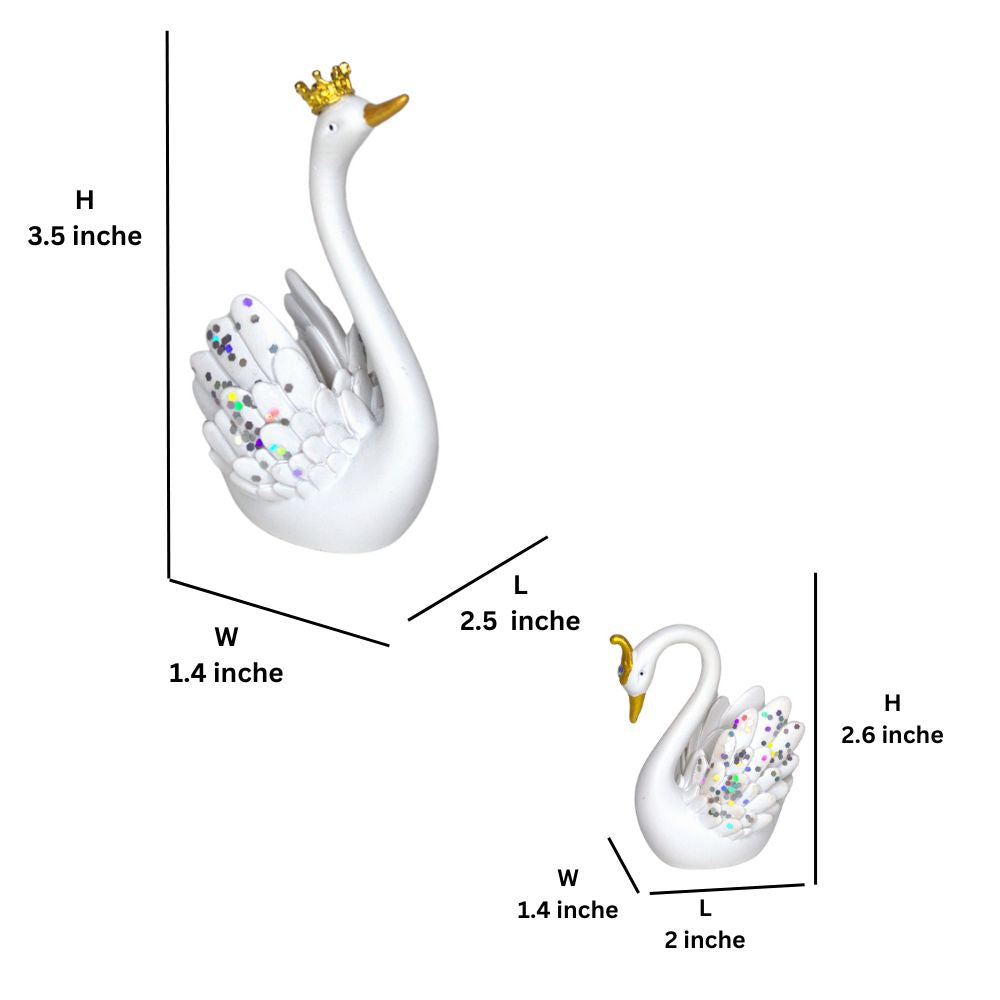 Wonderland (Set of 2) Imported Resin Beautiful Crown White Swan Couple| Shelf Décor | Miniature Figurine| Shelf Décor | Resin Home décor | Gift Items