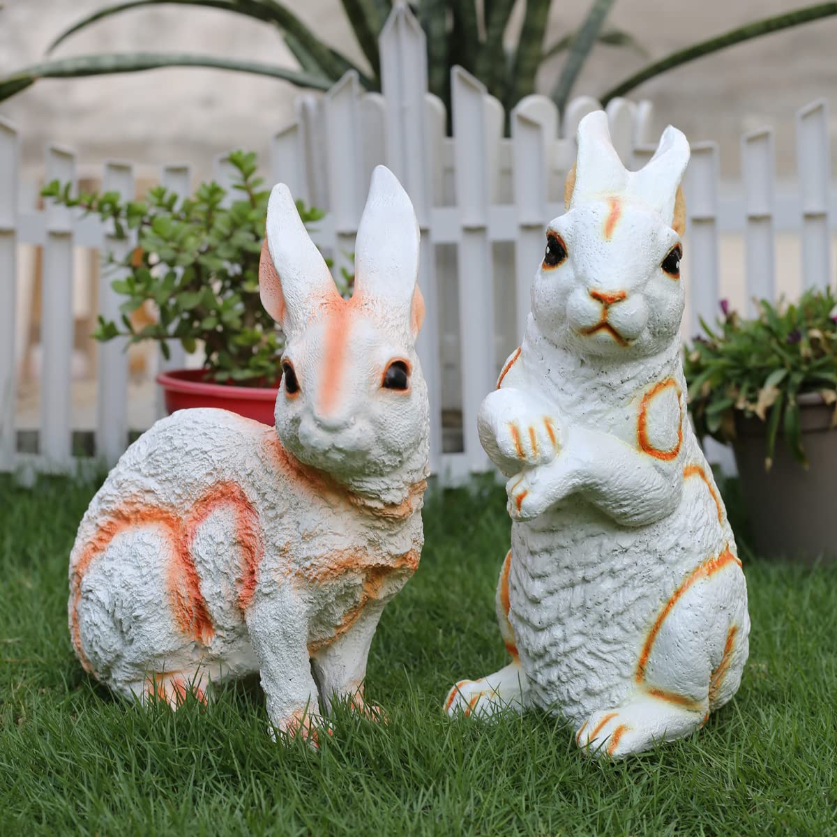 (Set of 2) Resin Sitting & Standing Bunny Rabbit Statue