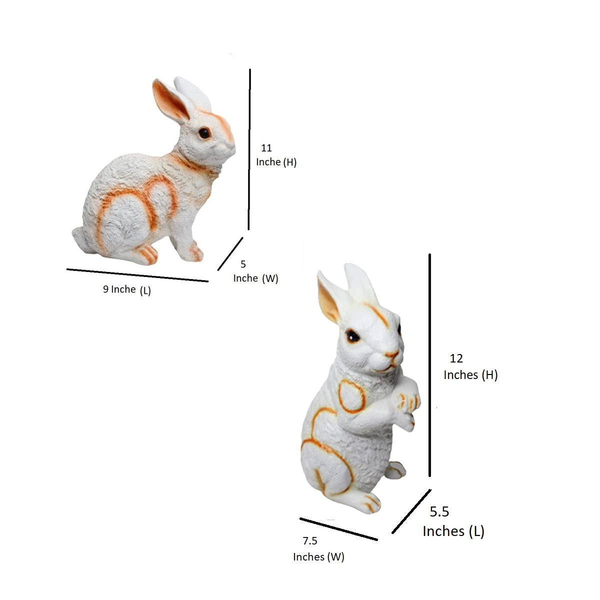 (Set of 2) Resin Sitting & Standing Bunny Rabbit Statue